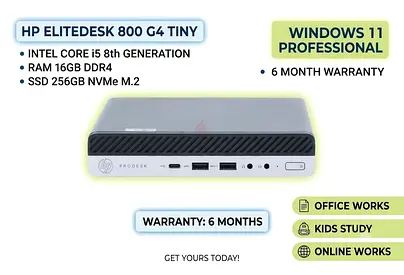 HP ELITEDESK 800 G4 TINY SSD DRIVE 256GB NVME M2 RAM 16GB DDR4 INTEL CORE i5 8TH GENERATION