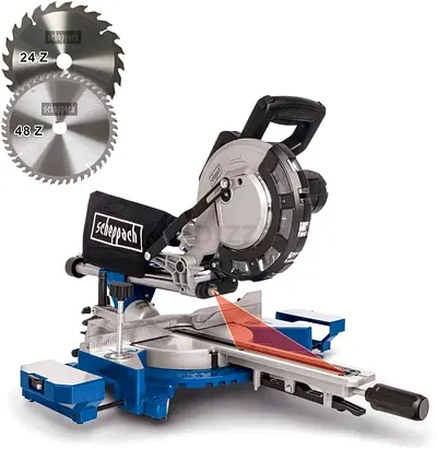 Scheppach HM216 Compound Sliding Mitre Saw 216mm Blade 45° Bevel 340mm Cross Cut