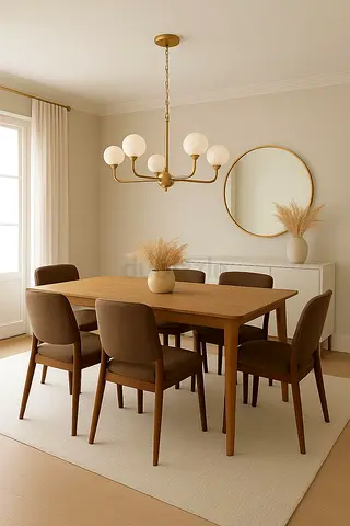 Solid Wood Dining Table with 6 Chairs - Mid-century Modern