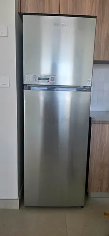 Silver double-door fridge (top freezer) - good condition