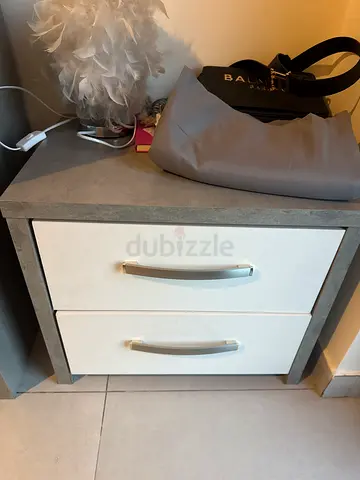 Small 2-drawer bedside cabinet in grey concrete finish