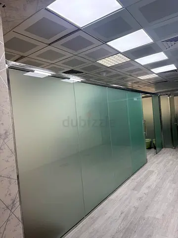 Frosted Glass Sliding Partition Panels - Office Room Divider (Set)