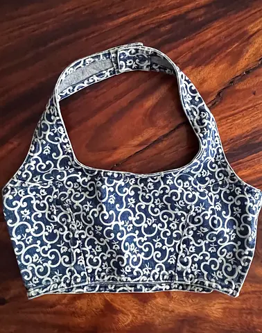 PEPE JEANS blue patterned cropped halter top / bralette