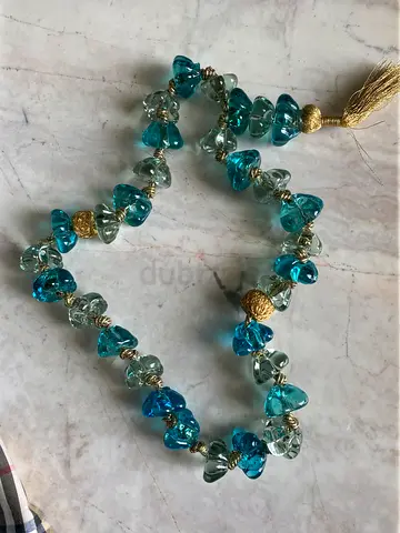 Handmade blue glass bead tasbih/rosary with gold tassel
