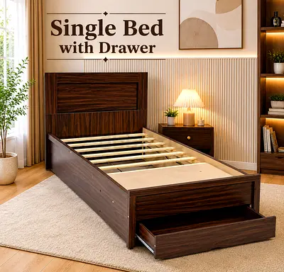Wooden Single Bed with Storage Drawer – Space Saving Walnut Bed Frame For UAE Homes