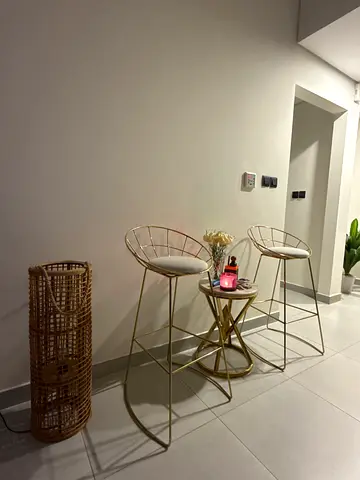 Set of 2 Bar Stools Gold Wireframe Side with Table with Marble Top - Good Condition