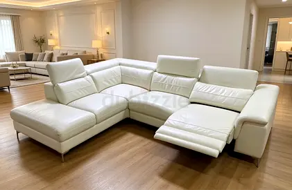 Modern White Leather L-Shaped Recliner Sofa - 5-Seater