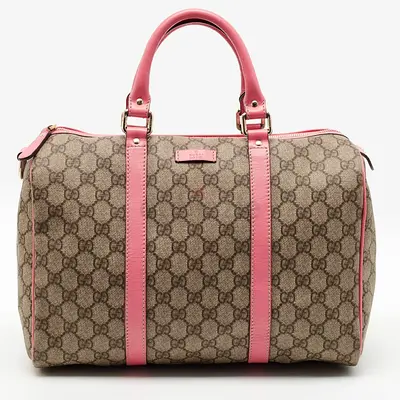 Authentic Gucci Joy Medium Pink/Beige GG Supreme Canvas and Leather Boston Bag