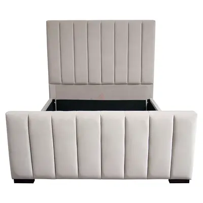 Upholstered Beige Velvet Platform Bed with Headboard