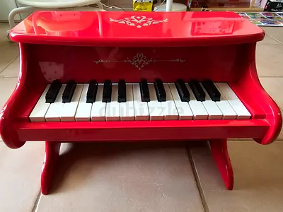 Childs Red Toy Piano - Wooden, Good Condition