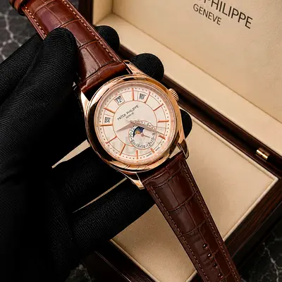 Patek Philippe Annual Calendar Rose Gold Brown Leather Watch