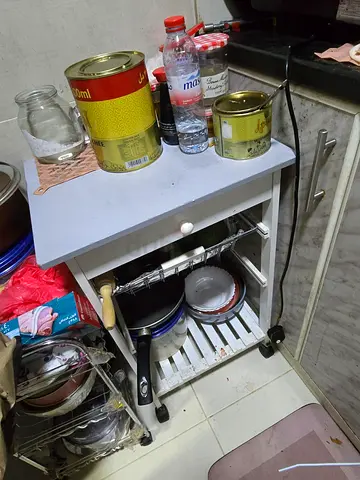 White Marvel Kitchen Trolley with Two Wire Baskets and Wheels