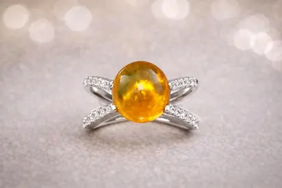 Sterling Silver Ring with Yellow Cabochon- New