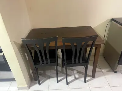 Small wooden dining table with 2 chairs - compact set