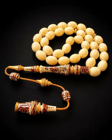 mammoth prayer beads ( Misbaha ) - 33 Beds - Gold Nightingales Spit  23K Gold Illumination  Gold