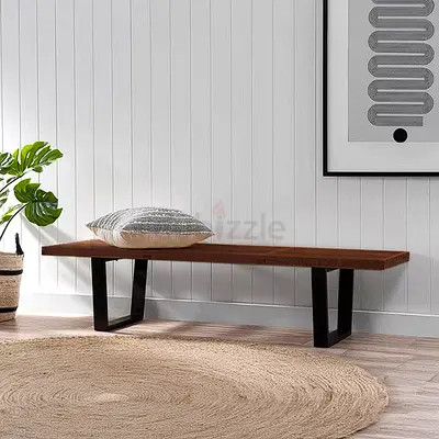 Solid Wood Bench with Metal Legs - Modern Entryway Bench