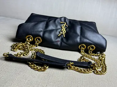 Yves Saint Laurent black leather shoulder bag with gold chain
