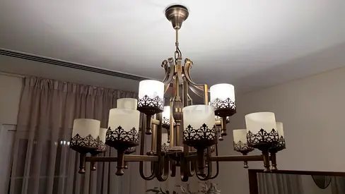 Bronze 16-Arm Chandelier with Frosted Glass Shades