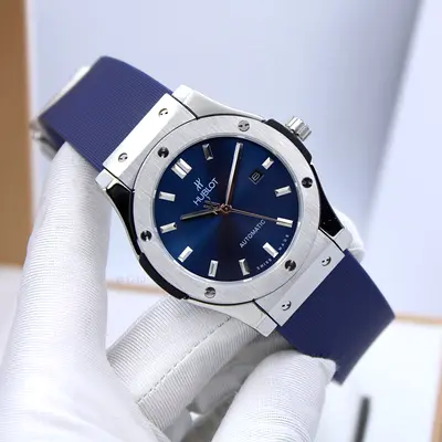 Hublot Classic Fusion-style Blue Dial Automatic Watch with Blue Rubber Strap