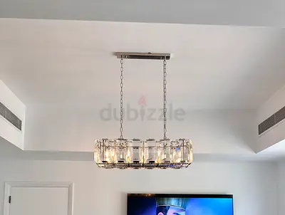 Modern rectangular crystal chandelier - brushed nickel finish from white  velvet