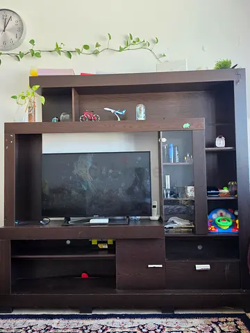 Dark Wood Entertainment Unit / TV Wall Cabinet - Good Condition
