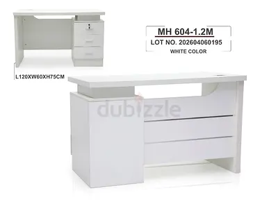 White L-shaped Office Desk with 3 Drawers - 120x60x75cm