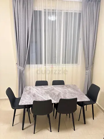 Modern 6-Seater Dining Table with Marble-Effect Top and Chairs