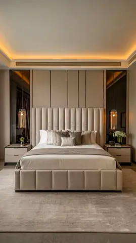 Neutral upholstered king bed  - modern bedroom set