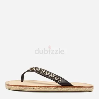 Christian Louboutin Black Leather Spike Thong Sandals Size 43