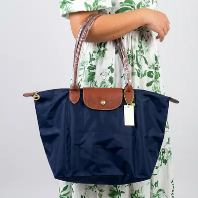 Navy Longchamp Le Pliage Large Tote with Leather Trim - Brand New