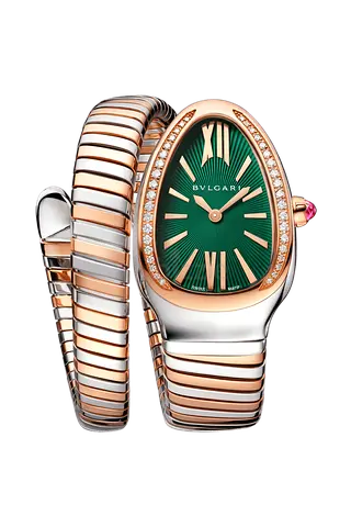 Bvlgari Serpenti Tubogas Rose Gold  Steel Diamond Womens Watch, Green Dial