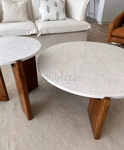 2 white marble coffee tables