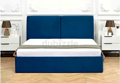 Brand New Blue Fabric King size Bed with Upholstered Headboard -