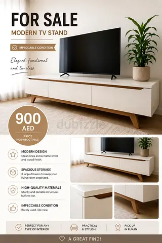 Modern Minimal TV Stand - White Wood Finish