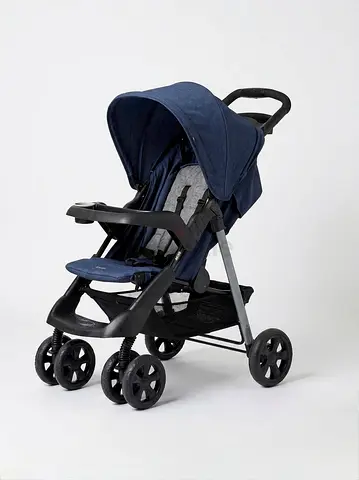 Juniors Navy Lightweight Standard Stroller with Canopy and Storage Basket