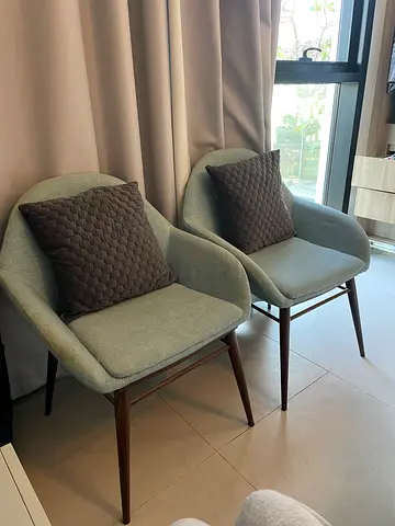 Set of 2 Modern Upholstered Dining/Accent Chairs - Light blue with Cushions
