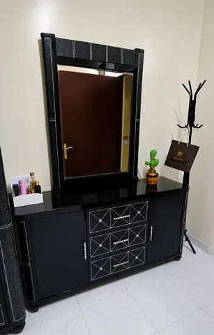 Black Dresser with Large Mirror - Modern Vanity/Sideboard