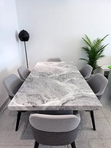 Modern Marble-Effect Dining Table with 6 Upholstered Chairs