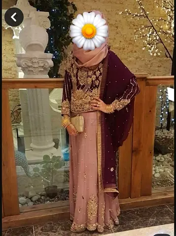 Embroidered purple Blush Formal Pakistani/Indian Dress with 2 Dupatta