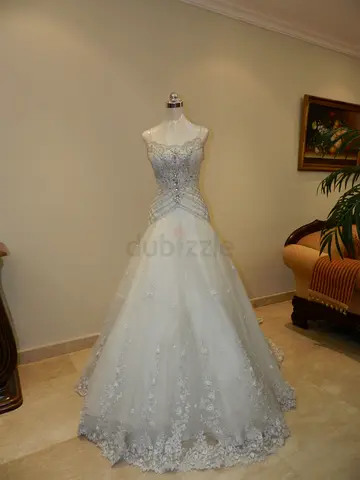 White Beaded Ball Gown Wedding Dress - Size small to medium adjustable