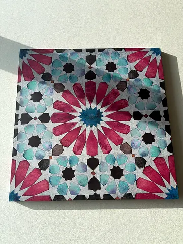Decorative Islamic Geometric Tile Art Panel - Square Canvas