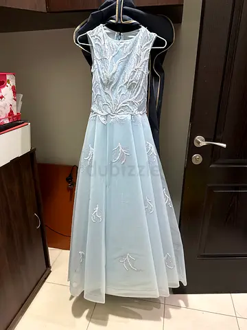 Light blue embroidered formal evening dress