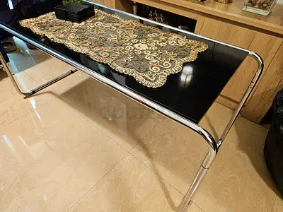 Black Glass Console Table with Chrome Frame - Good Condition