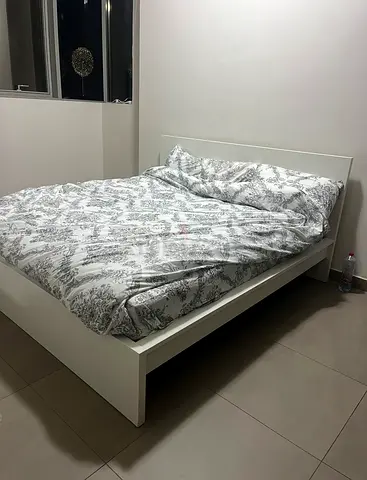 White Double Bed Frame with Headboard - Good Condition