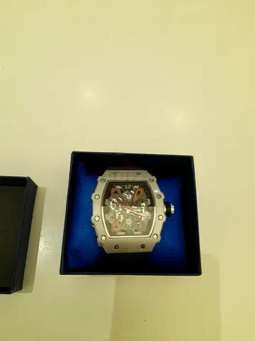 Mens mechanical skeleton wrist watch