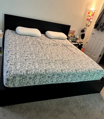ikea malm king bed with ikea firm mattress   having 2 storage units under the bed