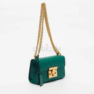 Authentic Gucci Padlock Small Green Guccisima Leather Shoulder Bag