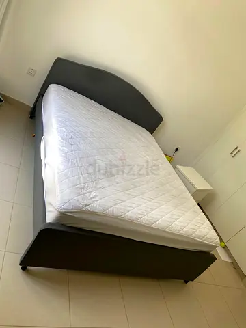 Grey Fabric Double Bed Frame with Headboard - Good Condition