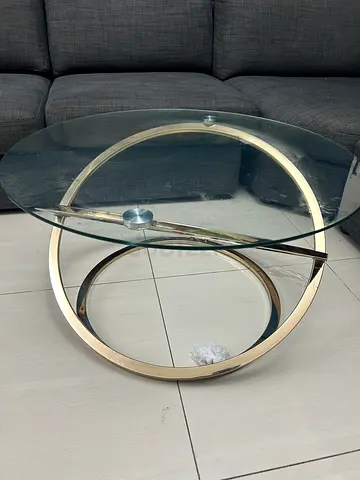 Modern Round Glass Coffee Table with Gold Frame