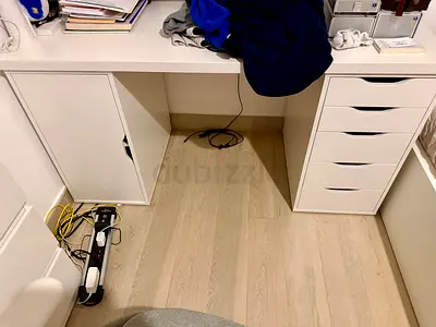 White IKEA desk with drawers and cabinet — as new condition